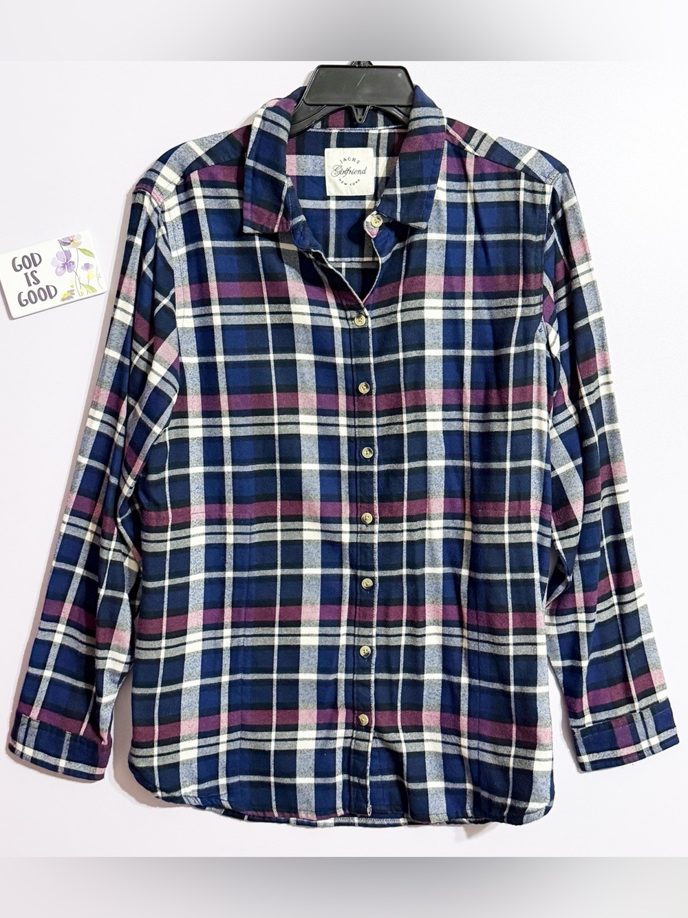 Jachs Girlfriend Plaid Button Down Shirt in Blue & Purple Size Medium Like New